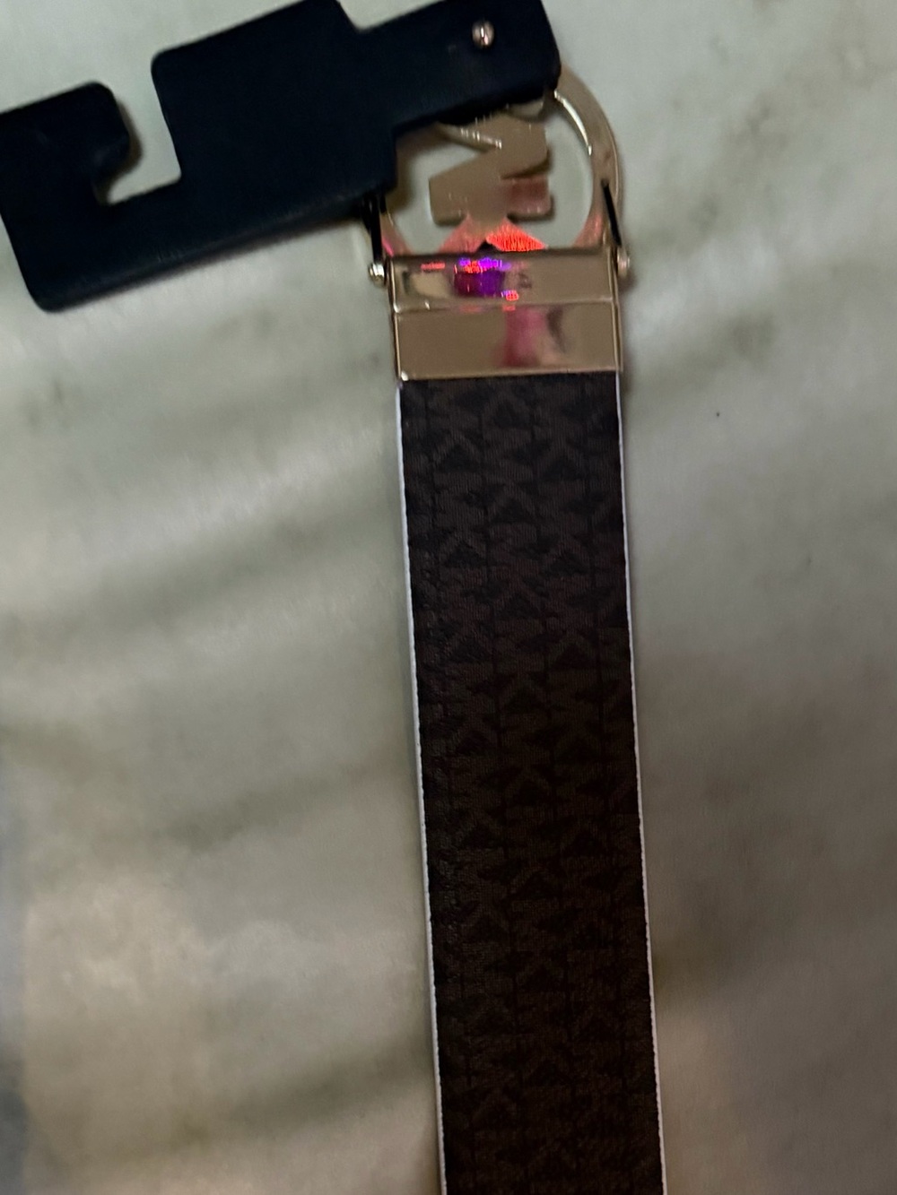 Michael Kors Brown Logo Strap Keychain with Gold Hardware
